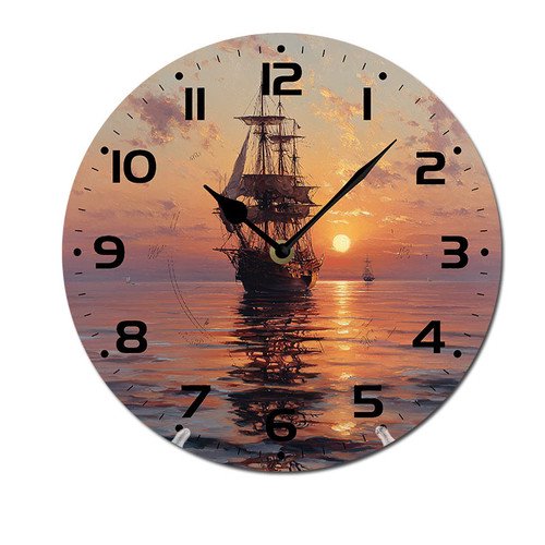 ZXCXRQFa Vintage Ship Sea Ocean Wooden Silent Non-Ticking 10 Inch Round Clocks Battery Operated Analog for Living Room Kitchen Bedroom Bathroom Office Home School Decor