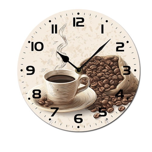ZXCXRQFa Vintage Style Coffee Wood Wall Clock Silent Non-Ticking Kitchen Desk Clock Battery Operated Analog Decorative Round Clocks 10 in Garden Home Decor
