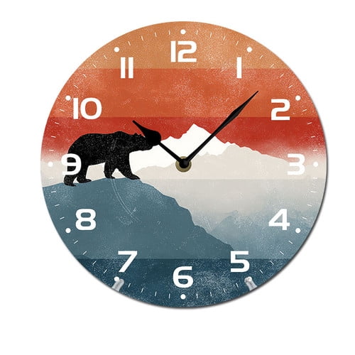 ZXCXRQFa Home Clock Elephant Sunset Mountain 10 Inch Silent Non Ticking Wooden Clock Battery Operated Decor Clocks for Kitchen, Bedroom, Bathroom, Living Room