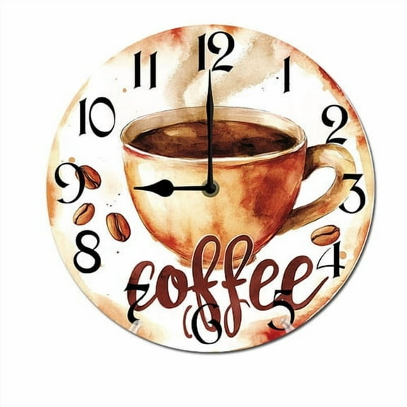 ZXCXRQFa Watercolor Coffee Silent Wall Clock for Bathroom Indoor Decoration No Ticking 10 Inch Round Small Clock for Hospital Classroom Home Living Room