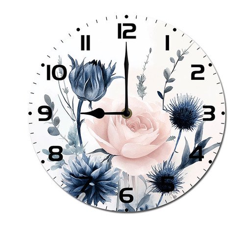 ZXCXRQFa Watercolor Flowers Silent Non Ticking Wooden Clock 10 Inch, Round Wall Clock,Decorative for Living Room, Kitchen, Home,Bathroom, Bedroom, Office or School