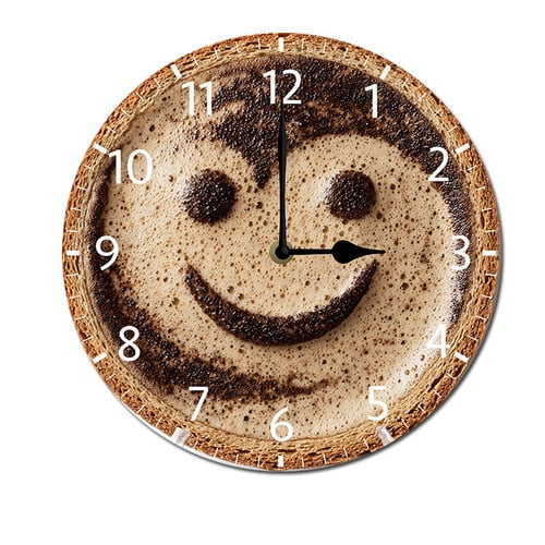 ZXCXRQFa Smile Face Coffee Wall Clocks Battery Operated 10 Inch Silent Non-Ticking Quiet Desk Clock Decor for Living Room Home Office School Kitchen