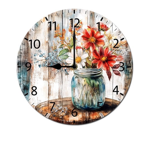 ZXCXRQFa Watercolor Spring Flower Wall Clock Silent 10 Inch Battery Operated Non Ticking Round Decorative Wood Quiet Clocks for Bedroom Office School Home