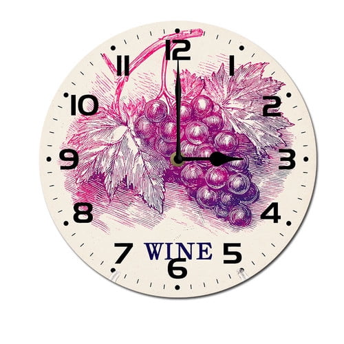 ZXCXRQFa Wine Cup With Grapes Wall-Clock for Girls Bedroom Analog Battery Operated 10 Inch - Round Wood Wall Clock Silent Non-Ticking Bathroom Bedroom Decor