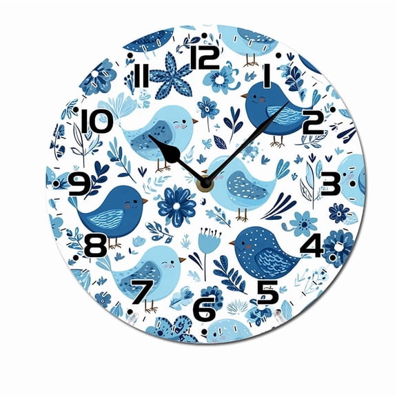 ZXCXRQFa Wooden Clocks Cute Birds And Flowers Pattern Silent Wall Clock for Bathroom Indoor Decoration No Ticking 10 Inch Round Small Clock for Hospital Classroom Home Living Room