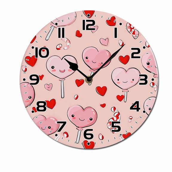 ZXCXRQFa Wooden Clocks Heart Shaped Lollipop Pattern Wood Silent Non-Ticking 10 Inch Round Clocks Battery Operated Analog for Living Room Kitchen Bedroom Bathroom Office Home School Decor