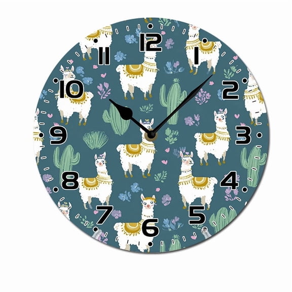 ZXCXRQFa Wooden Clocks Llama Alpaca Animal Cactus Wall Clock Battery Operated Non Ticking Silent Analog Rustic Farmhouse Round Clock Wood Decor for Home Kitchen Living Room Bathroom