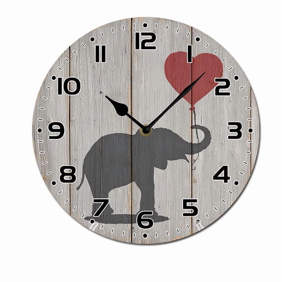 ZXCXRQFa Wooden Clocks Love Heart Elephant Silhouette Silent Non Ticking Battery Operated Clock Vintage Round Clocks or Garage Basement Restaurant Workshop Wall Art 10inch