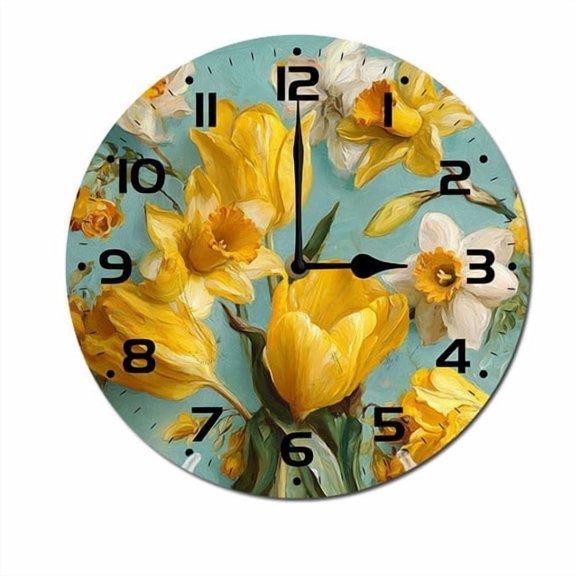 ZXCXRQFa Yellow Tulip Floral Wall Clocks Battery Operated 10 Inch Silent Non-Ticking Quiet Desk Clock Decor for Living Room Home Office School Kitchen