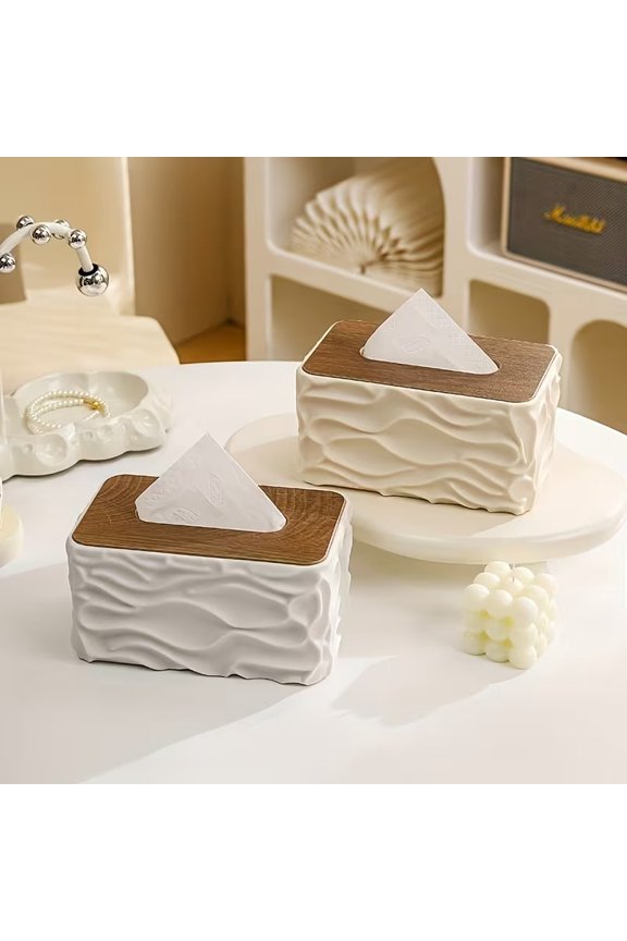 ZXF Modern Simple Large Tissue Box - Square Plastic Tissue Holder with Polished Brown Lid for Bathroom and Living Room Decor