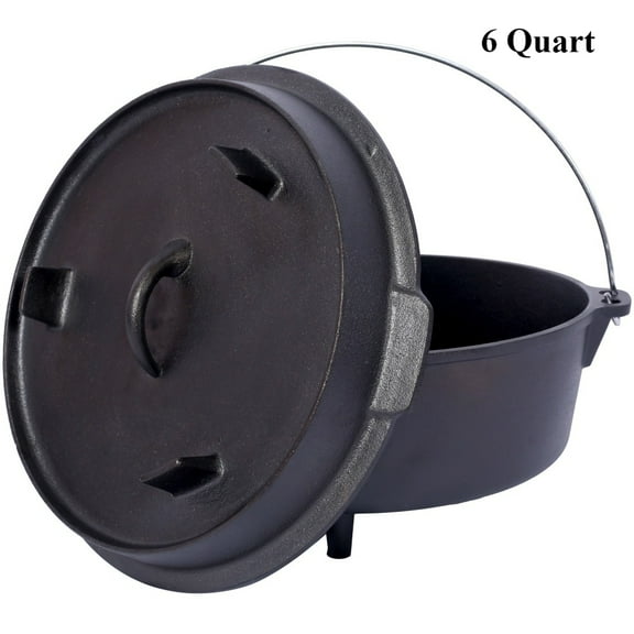 ZXFLOOV Pre-Seasoned Cast Iron Dutch Oven 4.5/6/8/12 Quart, Camping Deep Pot with Skillet Lid & Rack for Campfire, BBQ & Baking