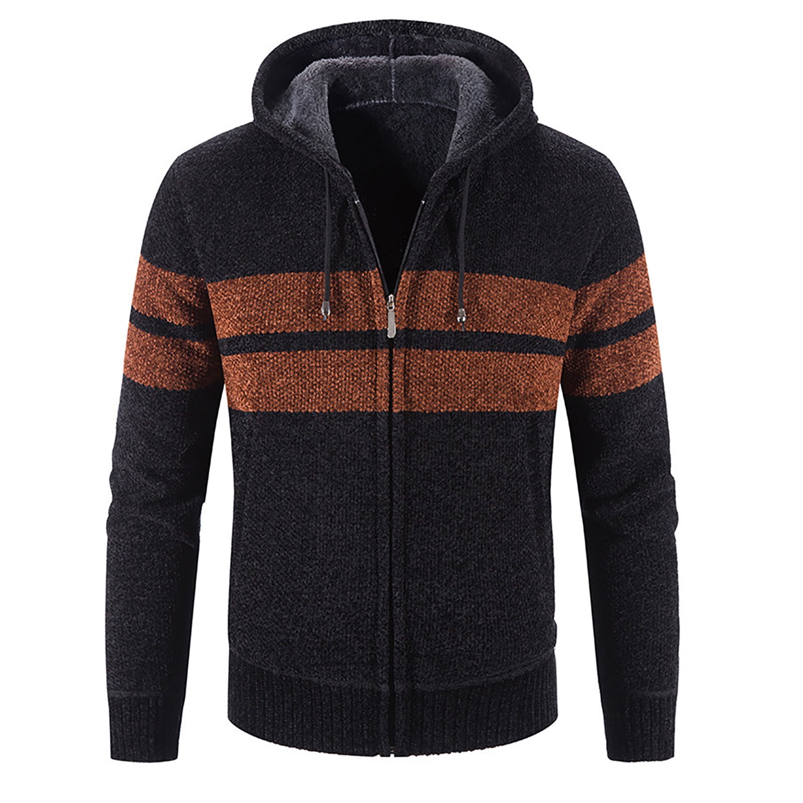 ZXHACSJ Men's Hooded Plush Plaid Knitting Drawstring Coat Sweater 