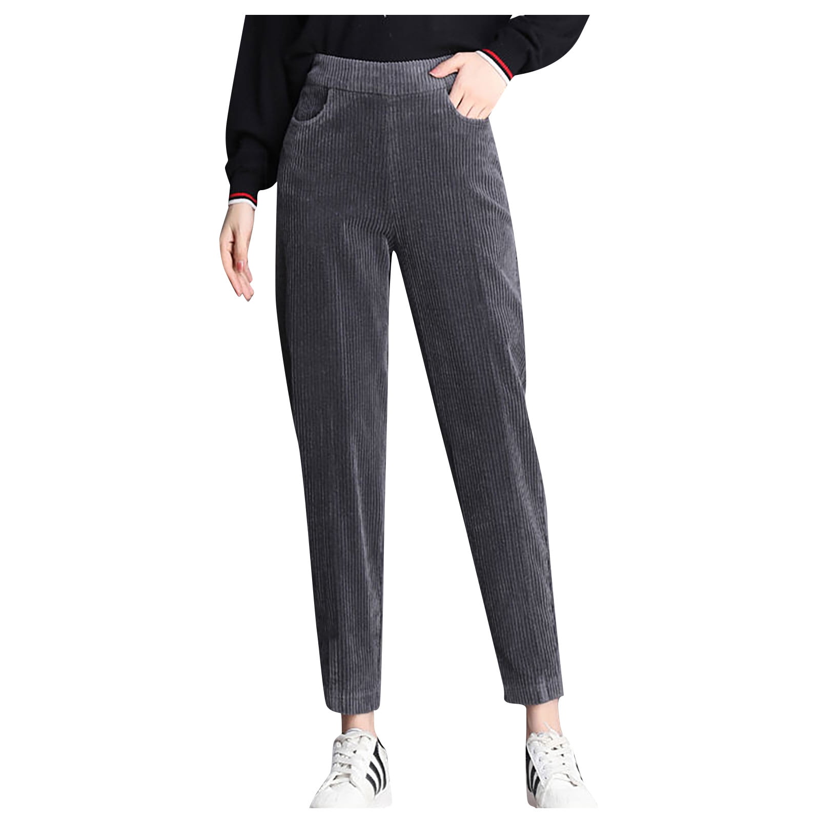 ZXHACSJ Women Fashion Soild Plush Thickened Sweatpants Harlan Pants Loose  Large Warm Casual Pants Gray L 