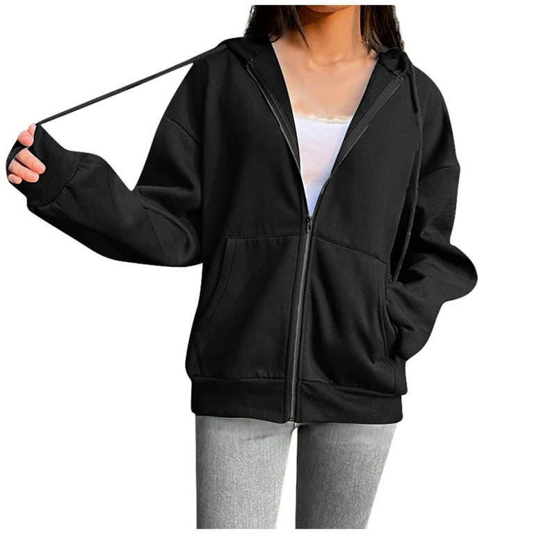 Plain black zip shop up hoodie womens