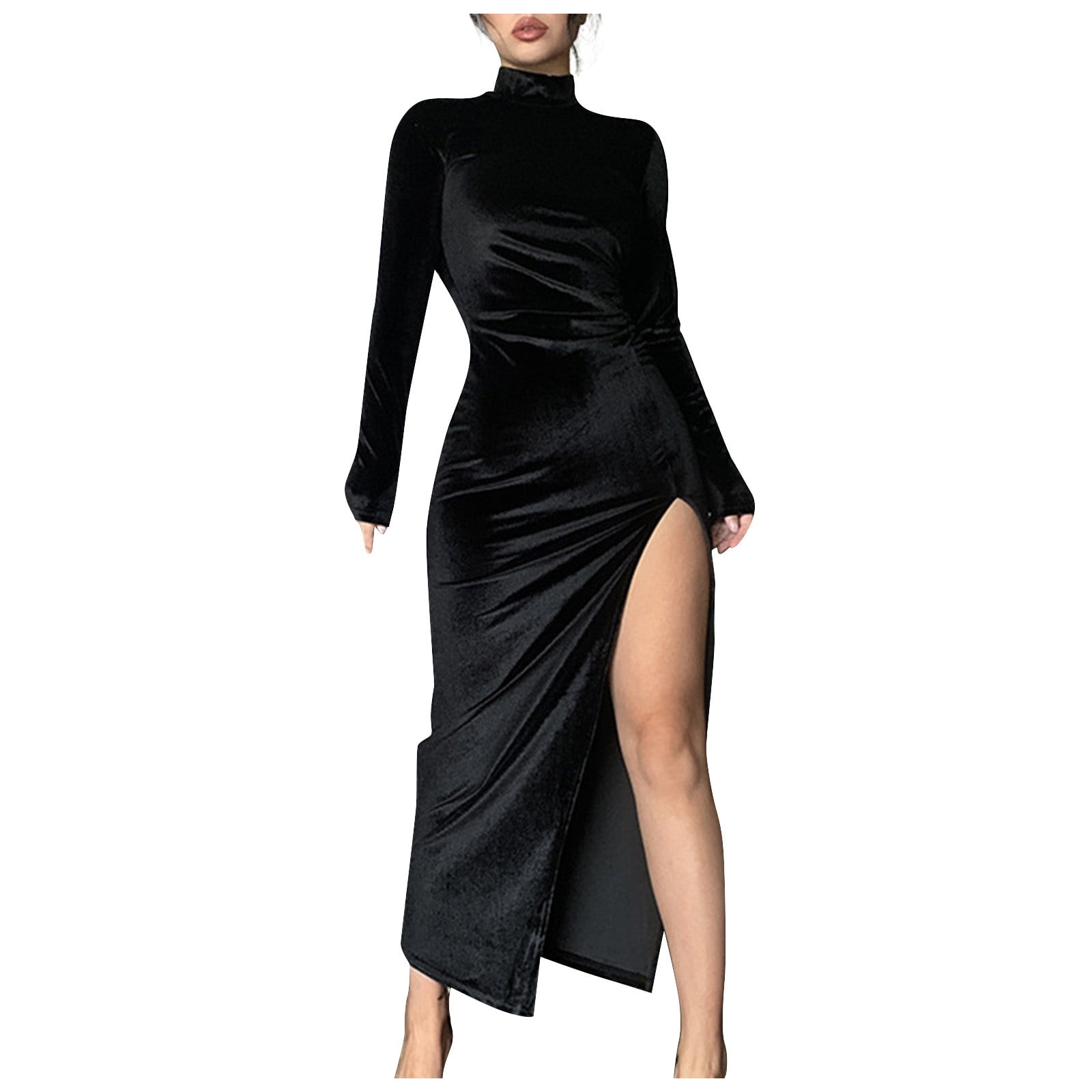 ZXHACSJ Women s Fashion Solid Colour High Neck Long Velvet Slim
