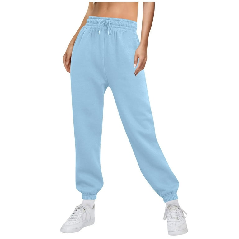 ZXHACSJ Women s Fashion Sport Solid Color Drawstring Pocket Casual Sweatpants Pants Light Blue L