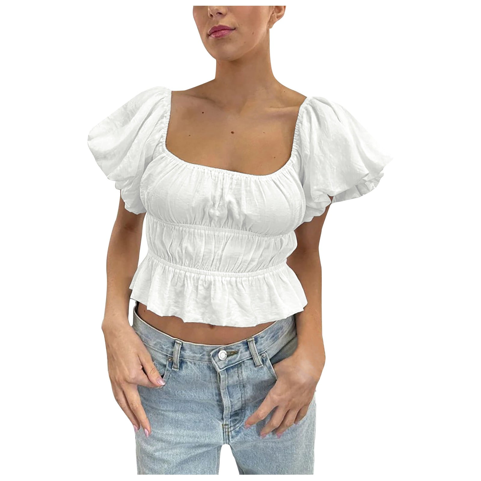 Ruffle square sales neck top