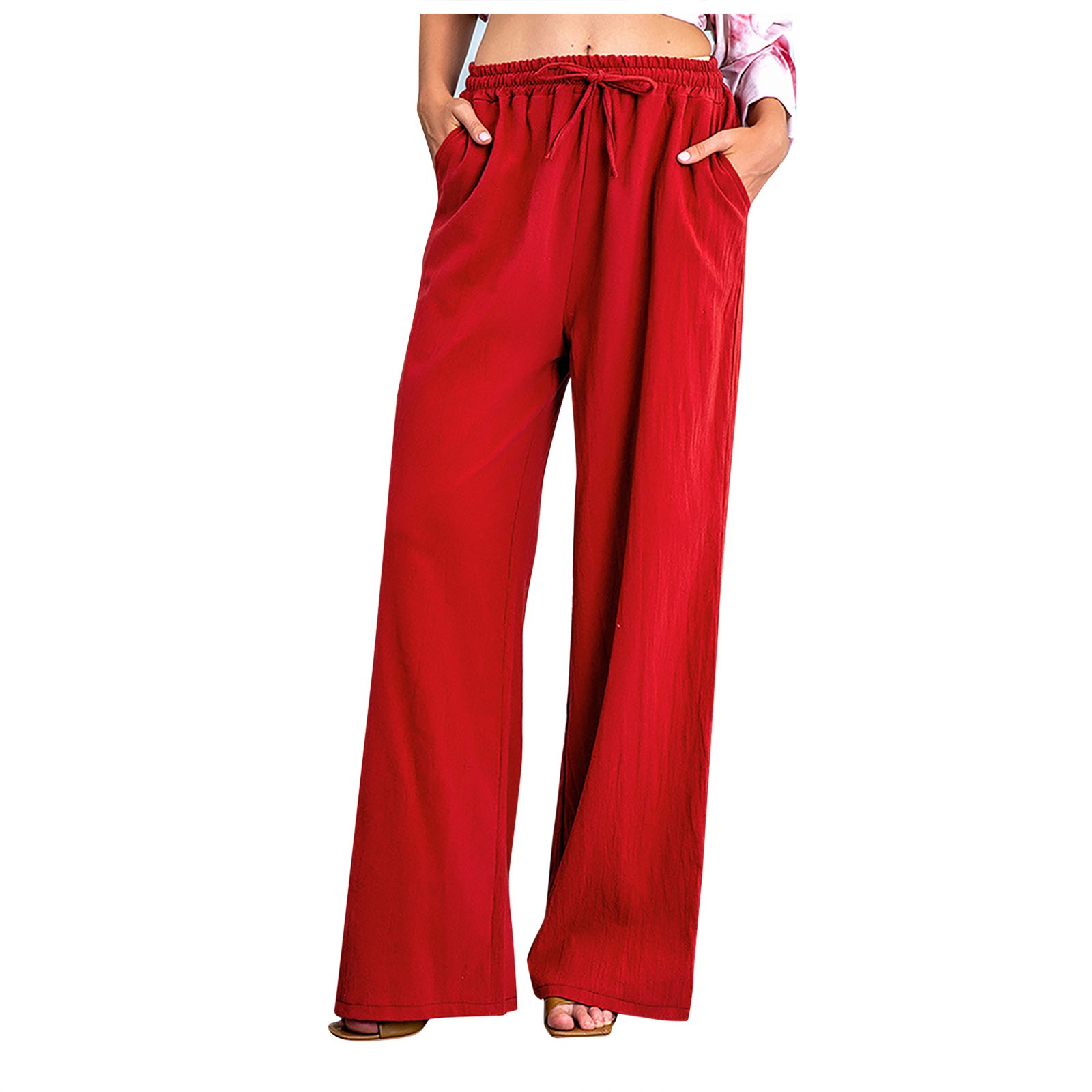 ZXHACSJ Women's Solid Color Loose Casual Drawstring Wide Leg Pants