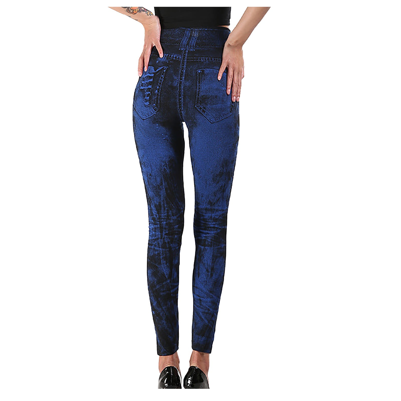 ZXHACSJ Women's Stretchy Skinny Print Jeggings Lmitation Jeans