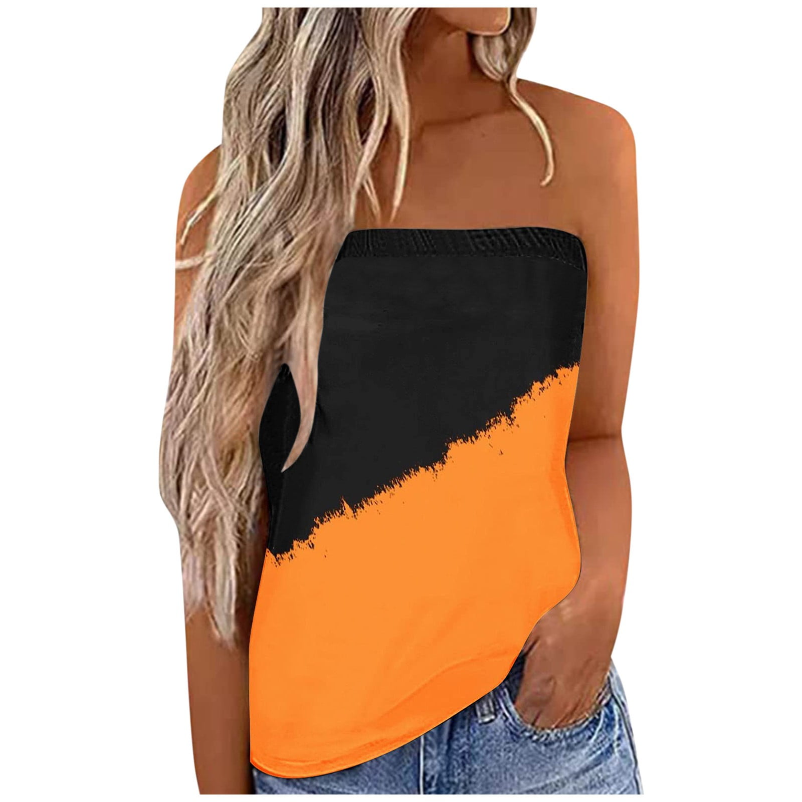 Zxhacsj Womens Summer Sexy Tube Top Off Shoulder Sleeveless Tops Strapless Beach Vest Bandeau 