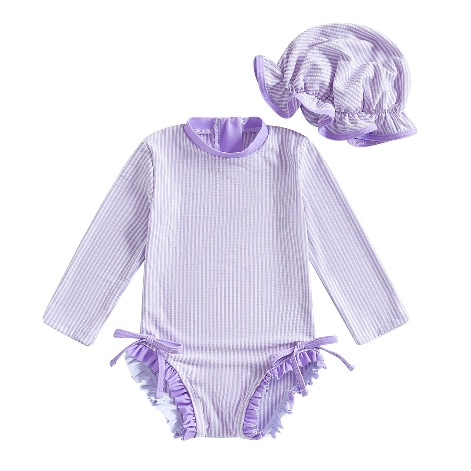 M ZXLBBD Baby Girls One Piece Swimsuit with Swim Cap Striped Bow