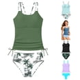thumbnail image 1 of ZXLBBD Bathing Suits for Girls Spaghetti Straps Split Tankini Top with Bikini Bottoms Cute Patchwork Color 2 Piece Swimsuit Summer Casual Outdoor Beach,Green,15 Y-16 Y, 1 of 4