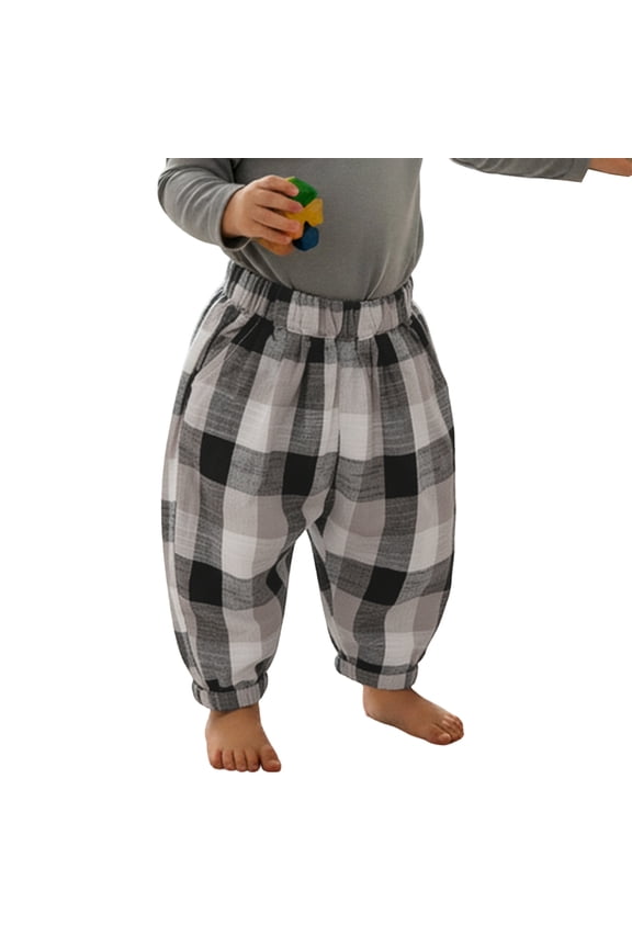 Boy's Classic Style Plaid Pattern Baggy Pants Soft Comfortable Loose Fit Harem Trousers for Kids and Toddler Fashion Casual Daily Wear,Black,Size 3 Y-4 Y