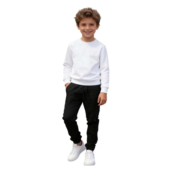 ZXLBBD Boy's Elastic Waist Drawstring Pants Breathable Soft Slim Fit Solid Color Trousers for Kids Children Play and School Versatile Casual Daily Wear,Black,Size 7 Y-8 Y
