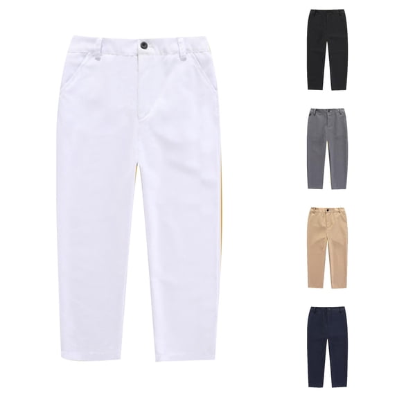 ZXLBBD Boy's Flat Front Dress Pants Adjustable Waist School Uniform formal Pants Solid Color Trousers for Kids Youth Versatile Casual Outdoor,White,Size 17 Y-18 Y