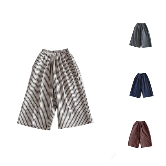 ZXLBBD Boy's Wide Leg Linen Pants Stripe Print Loose Fit Comfortable Soft Blend Baggy Trousers for Toddler Kids Fashion Casual Daily Wear,Grey,Size 4 Y-5 Y