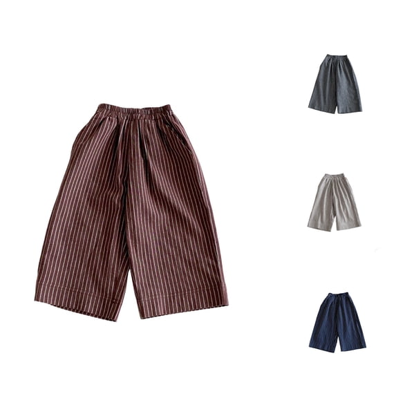 ZXLBBD Boy's Wide Leg Linen Pants Stripe Print Loose Fit Comfortable Soft Blend Baggy Trousers for Toddler Kids Fashion Casual Outdoor,Coffee,Size 6 Y-7 Y
