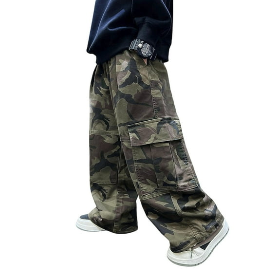 ZXLBBD Boys Cargo Pants Camouflage Camo Joggers Casual Wide Leg Workwear Baggy Trousers for Kids Youth Adventure Durable Loose School Wear