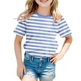 thumbnail image 1 of ZXLBBD Boys Carnival Striped Short Sleeve T Shirt Colorful Party Graphic for Kids Cozy Tee Tops Versatile Casual School Wear, 1 of 4