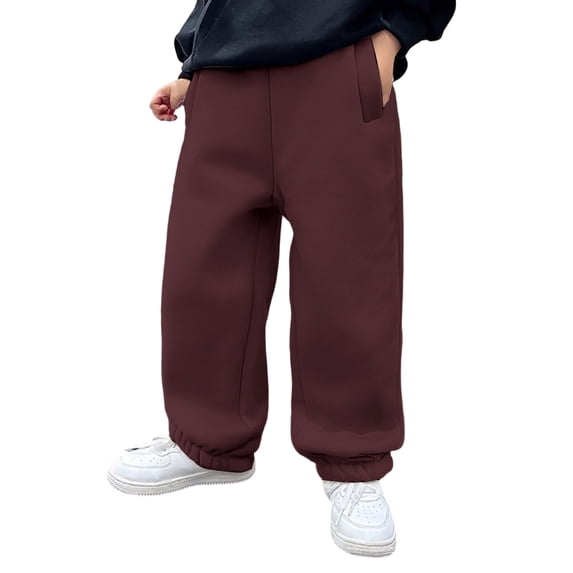 ZXLBBD Boys Jogger Pants Winter Thermal Sweatpants with Elastic Waistband Solid Color for Casual Sports Comfort Fit School Wear