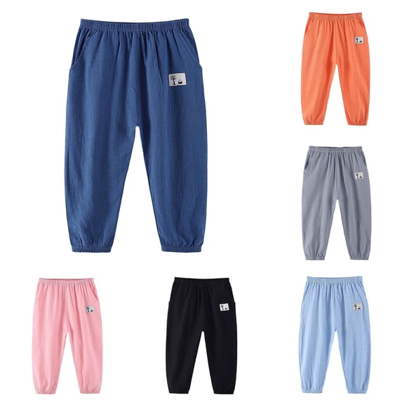 ZXLBBD Boys Kids Linen Pants with Elastic Waist Solid Color Joggers Long Sweatpants for Boys Sports Athletic Running Fashion Casual Daily Wear,Dark Blue,Size 6 Y-7 Y
