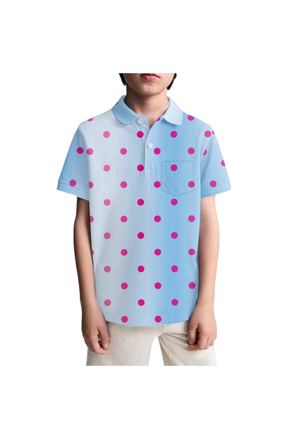 Boys Short Sleeve Polka Dot Print Polo Shirt Kids Child Stylish Formal Outdoor Tee Tops Versatile Casual School Wear