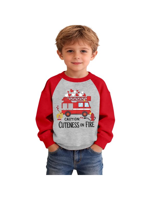 Boys Sweatshirt Long Sleeve Cartoon Car Graphic Pullover Top Soft Blend Comfort Crewneck Sweatshirt for Kids Youth Casual Durable,Watermelon Red,Size 9 Y-10 Y
