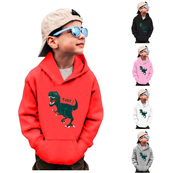 ZXLBBD Boys Sweatshirt Long Sleeve Crewneck Dinosaur Print Pullover Top for Toddler Kids Versatile School and Daily Wear Casual Outdoor,Red,Size 5 Y-6 Y