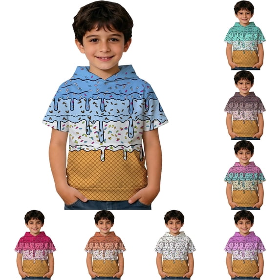 ZXLBBD Boys Sweatshirt Toddler Kids Short Sleeve Graphic Hooded Sweatshirt Lightweight Pullover Top with Pocket Fall Casual Outdoor,Sky Blue,Size 7 Y-8 Y