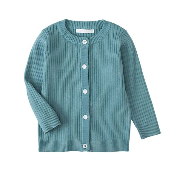 ZXLBBD Children's Solid Color Round Neck Striped Knitting Cardigan Coat Sweater for Boys Girls Casual Versatile Outdoor Daily Wear Size 5 Y-6 Y