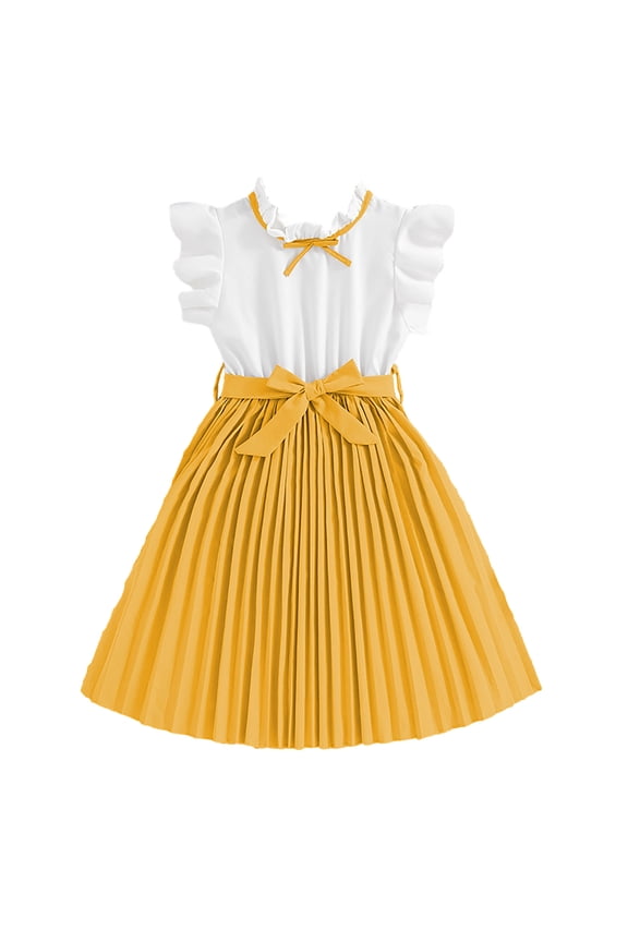 Dress for Girls Summer Flutter Sleeve Color Ruffle Hem for Toddler and Kids Color Matching Sundress Casual Stylish Wedding Prom Dress