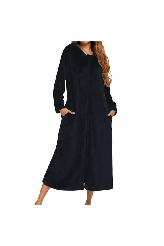 Flannel Long Sleeve Robe with Hood and Zipper Couples' Sleepwear for Fall Winter Casual Outdoor Loose Fit Daily Wear
