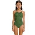 thumbnail image 1 of ZXLBBD Girl One Piece Swimsuits Children's Ruched Solid Color Adjustable Straps Rash Guard Cute Toddler Kids Casual Beah Swimming, 1 of 4