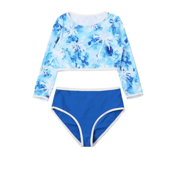 ZXLBBD Girl Swimsuits 2 Piece Bathing Suits for Kids Sun Protection Rash Guard Long Sleeve and Bottom for Water Play Casual Beach Swimwear