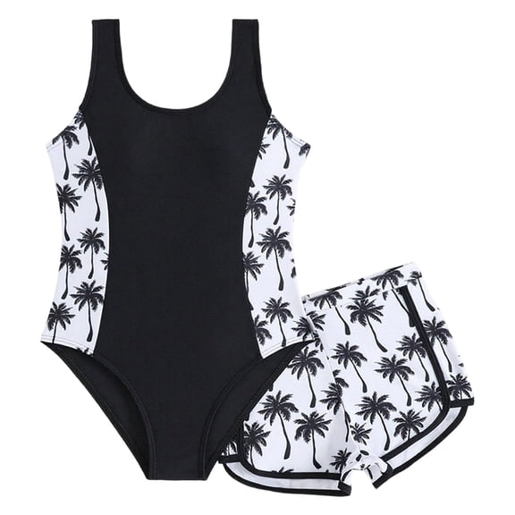 ZXLBBD Girl Swimsuits Floral Print Sleeveless Rash Guard Swimsuit with Boyshort for Kids Water Park Holiday Summer Pool Beach