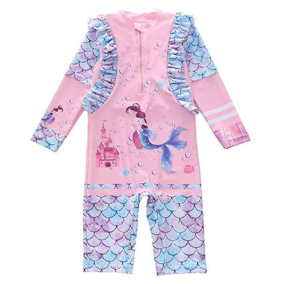 ZXLBBD Girl Swimsuits Long Sleeeve Ruffled Sun Protection Rash Guard with Shorts Bathing Suit for Toddler Kids Princesses Casual Beach Swimwear