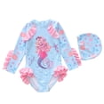 thumbnail image 1 of ZXLBBD Girl Swimsuits Long Sleeve Swimsuit with Floral Ruffle Trim Sun Protection for Toddler Kids Princess Casual Beah Swimming, 1 of 4