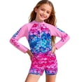 thumbnail image 1 of ZXLBBD Girl Swimsuits Long Sleeved Half Zipper Scale Pattern Sun Protection Rash Guard Bathing Suit for Hot Casual Beach Swimwear, 1 of 5