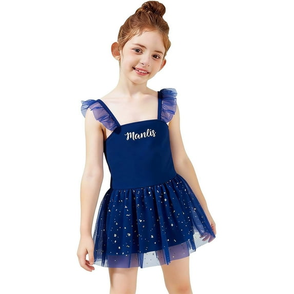 ZXLBBD Girl Swimsuits Stylish Square Neck Lace Solid Color Swimdress Cute Design for Kids Water Play Holiday Princess Summer Pool Beach
