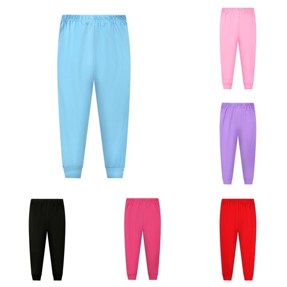 ZXLBBD Girl's Elastic High Waisted Pajama Pants Toddler Kids Solid Color Nightwear Long Joggers Lounge Pants Durable Casual Outdoor,Light Blue,Size 9 Y-10 Y